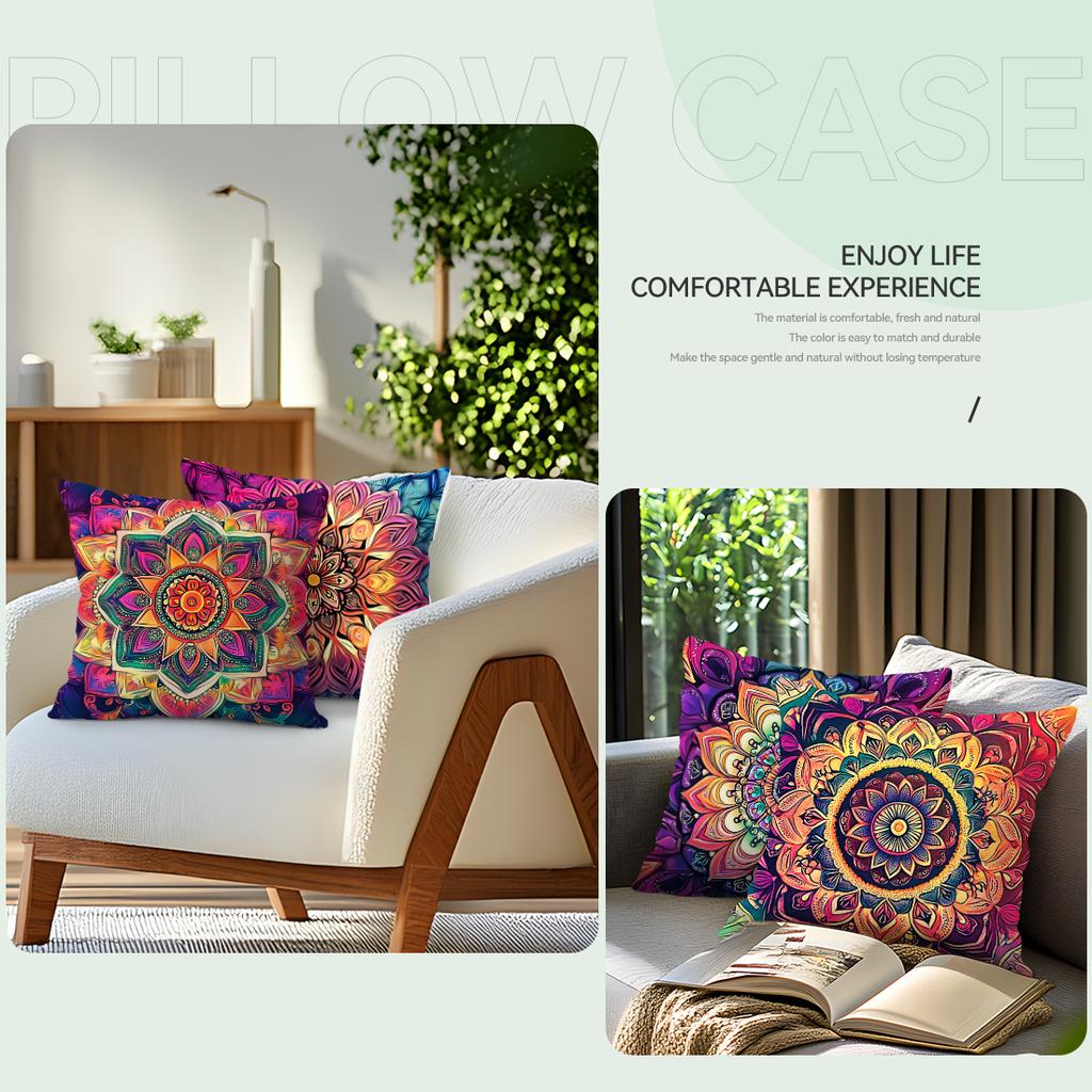 Vibrant Mandala Cushion Pillowcase Printed Polyester 40/45/50cm Throw Pillowcover Decorative Sofa Cushion Pillowslip Home Decor