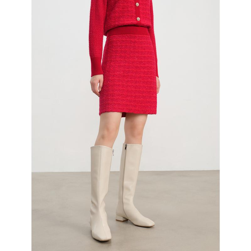 Red Luck and Charm Xiaoxiangfeng A-line Skirt Sweater Waist Skirt