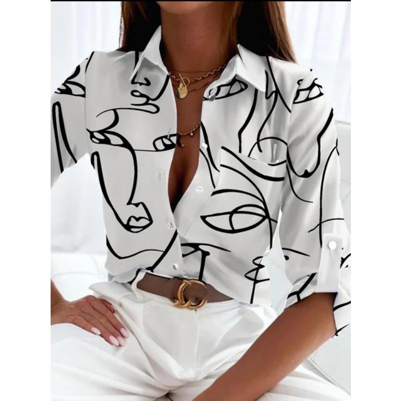 Women's Spring and Autumn Tops Long Sleeve Shirts Printed Shirts for Women