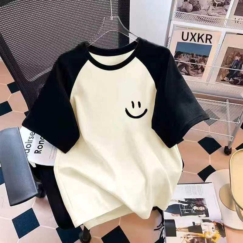 Girls' Cotton Raglan Short Sleeve T-shirt - Summer Loose Casual Print Top