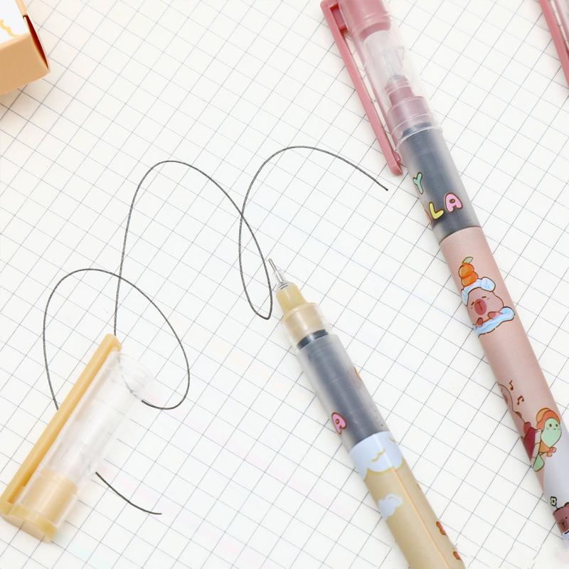 4 Stück Niedliche Capybara Hochkapazitäts-Direktflüssig-Kugelschreiber Kawaii Stiftset Schnelltrocknend Büro Schulbedarf Schreibwaren