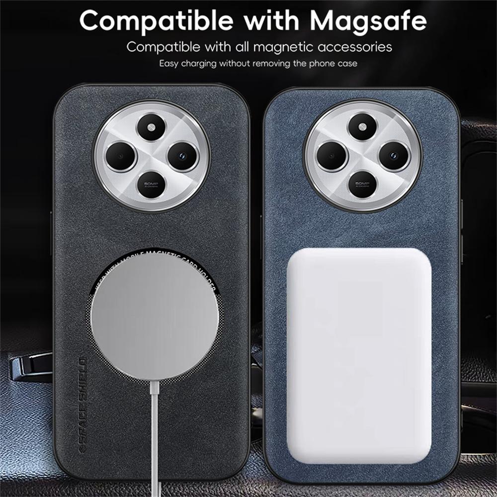 

WANLONFENG YBP Series Magnetic Case with Tempered Glass Film For Xiaomi Redmi 14C 4G/14R 5G/Poco C75 4G PU+TPU Phone Cover Large Cutout Green
