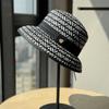 New Hepburn Style Fisherman Hat Children  Black and White Splicing Temperament Straw Hat Outdoor Sunscreen Sun Hat