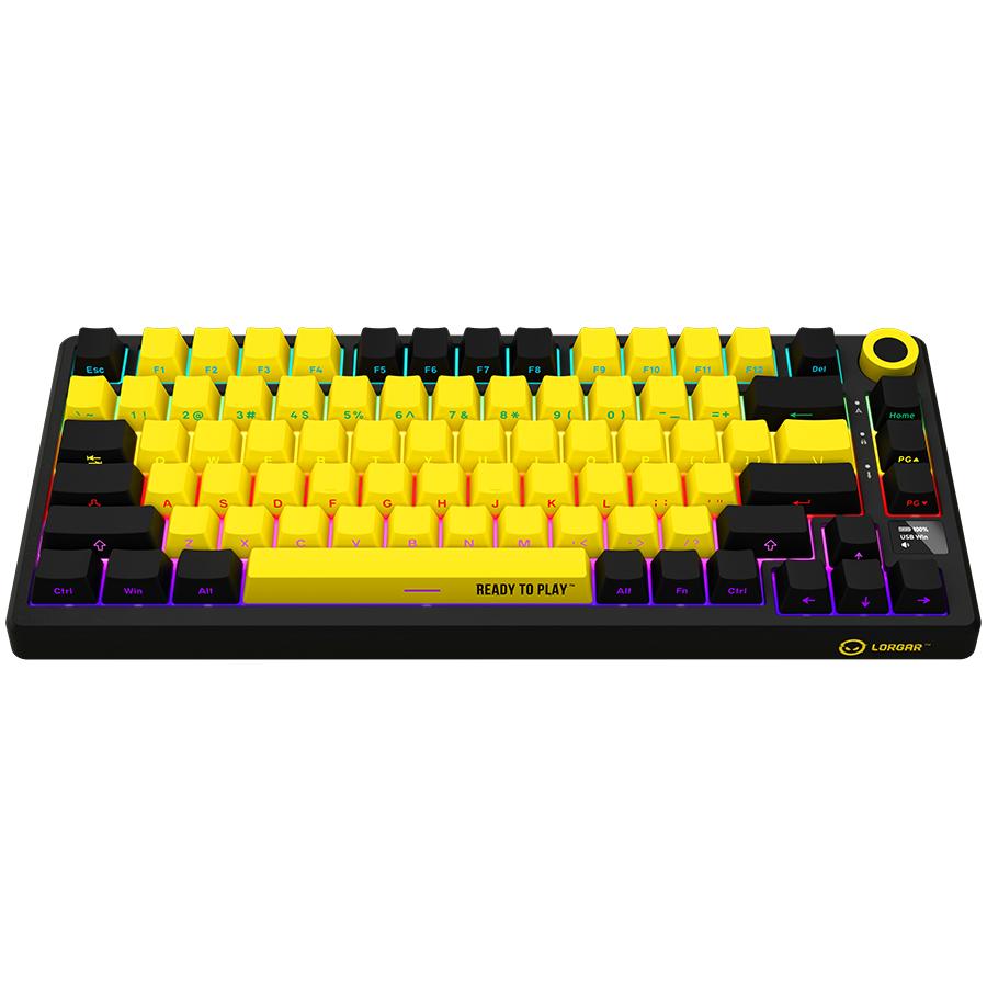 LORGAR Wireless Gaming Keyboard, Pro, 75% Mechanical, Black and Yellow, EN Layout
