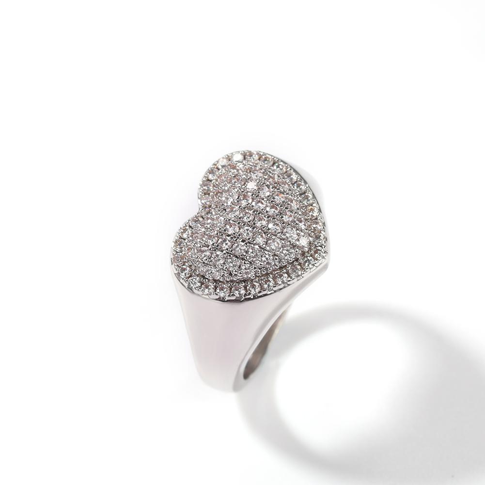 

THE BLING KING Heart Shape Ring Full Iced Out Cubic Zirconia Party Ring Micro Paved Bling Hiphop Jewelry Men Women Gift 10 срібний