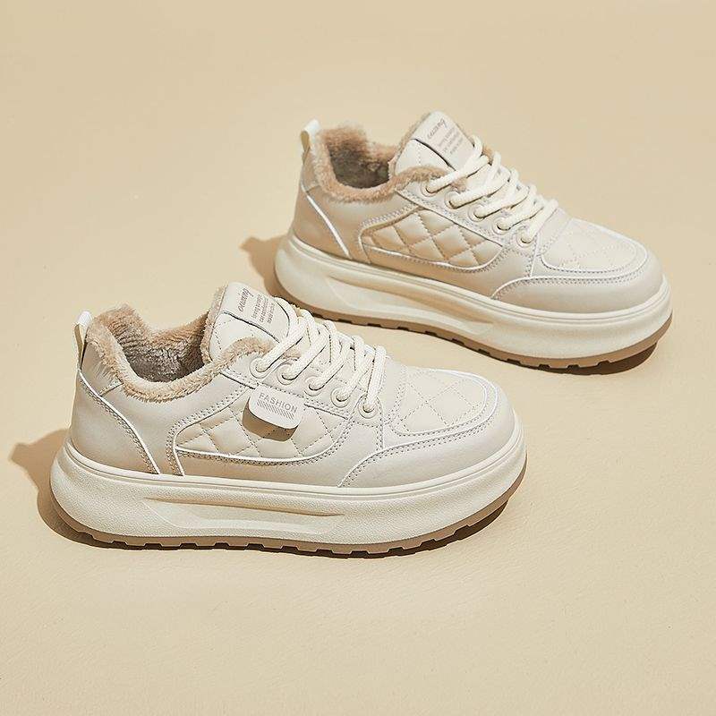

Fleece thick-soled white shoes for women s winter fleece 2025 new cold-proof and warm foreign-style sports and leisure board shoes 40 бежевый