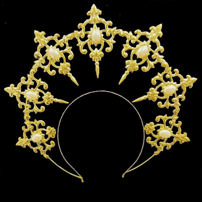 Lolita Hand-made Dark Headdress, Madonna of the Sun Halo, Baroque Crown Ball Performance Props