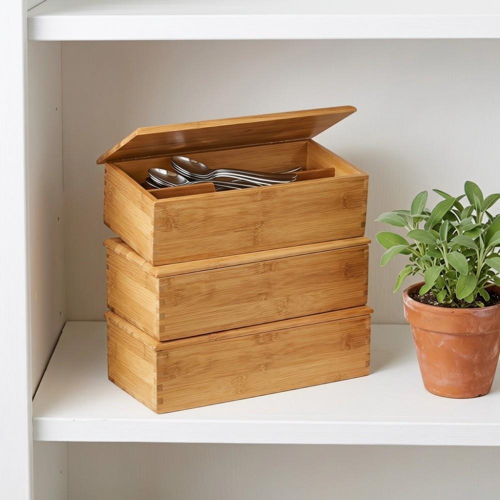 Wood Color Multi-grid Kitchen Cutlery Organizer Dining Room Counter Cutlery Arrangement