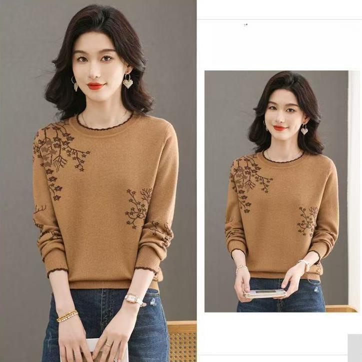 Jacquard Sweater Round-neck Pullover for Women Autumn and Winter Paired with Loose Warm and Thick Knitted Top