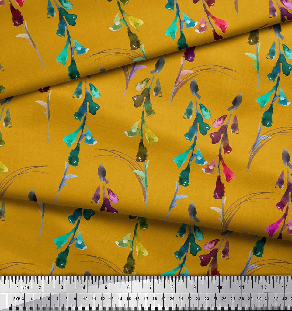 Soimoi Grauer Japanischer Krepp-Satin-Stoff Glockenblume Aquarell Dekor Stoff Bedruckt Meterware 42 Zoll