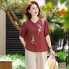 Middle-Aged Women's Summer Short Sleeve Linen Blend Set