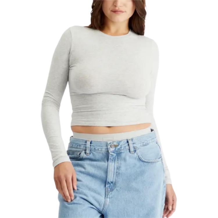 SKIMS Plain Knit Slim Fit Long Sleeve T-Shirt Women tops Light-Gray AP-TSH-0647-LHG