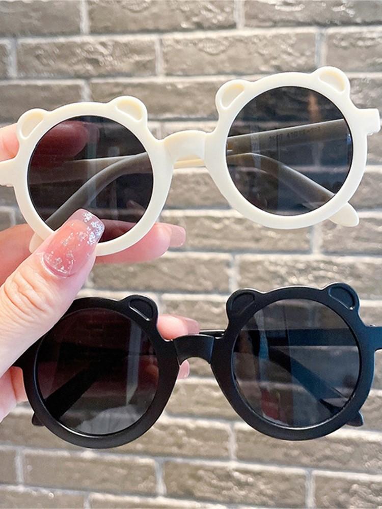 Foldable Round Bear Sunglasses For Girls Boys UV400 Protection Vintage Classic Style With Case Portable Eyewear