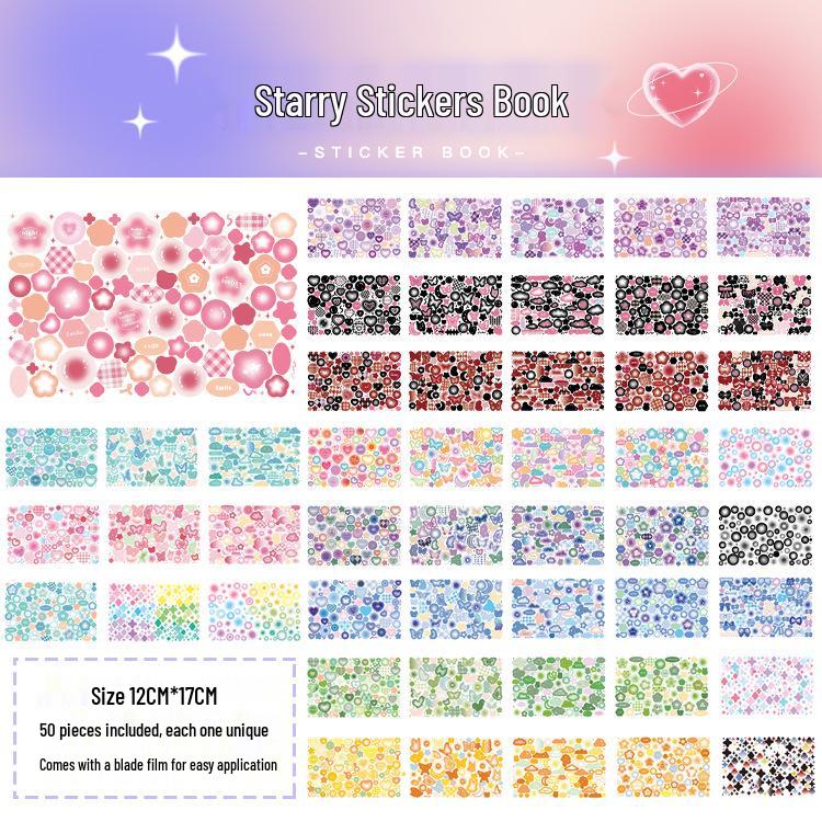 Yuxian Starry Series Cartoon Stickers: 50 Sheets of Small Patterns for Journals and Decoration