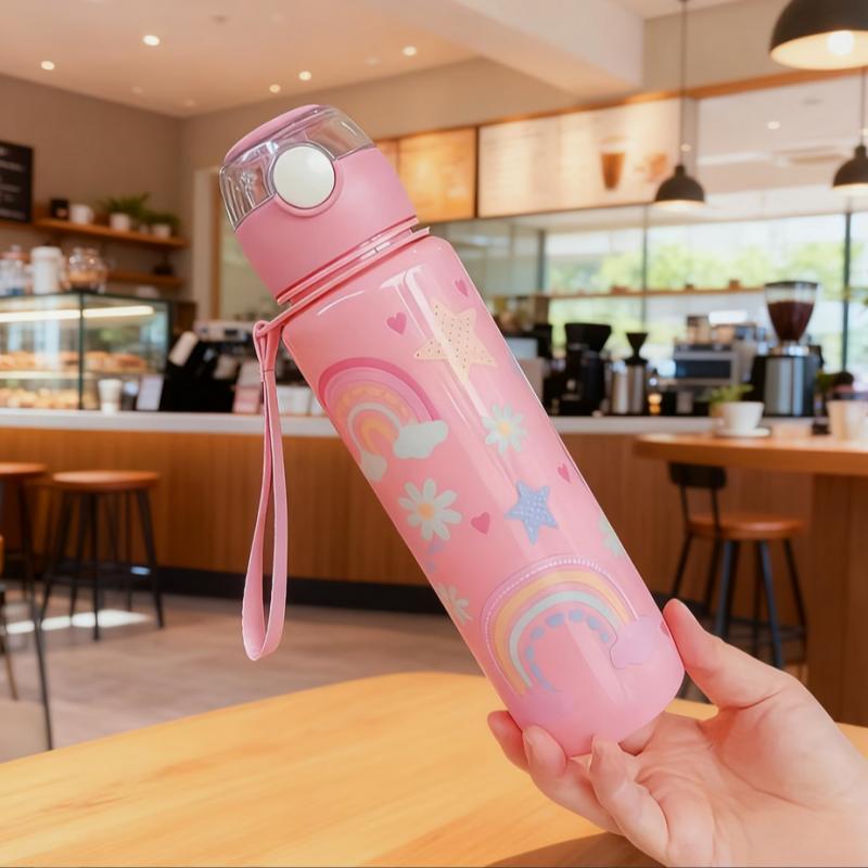 700ml Leak-Proof Flip-Top Straw Water Bottle Durable Portable with Handle And Fitness for Cute Water Bottle 700ml розовый