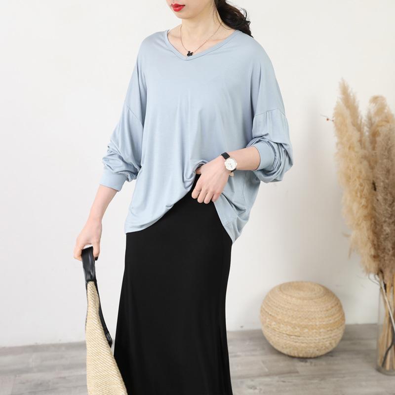 Loose V-neck Long Sleeve Women's Sun Protection T-shirt - Plus Size Summer Riding Top, Korean Style