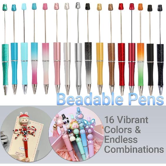 Beadable Writing Pens for Crafting 16-Color DIY izable Pen Set for School, Office & Creative Gifts | Smooth Writing, Stainless Steel Shaft