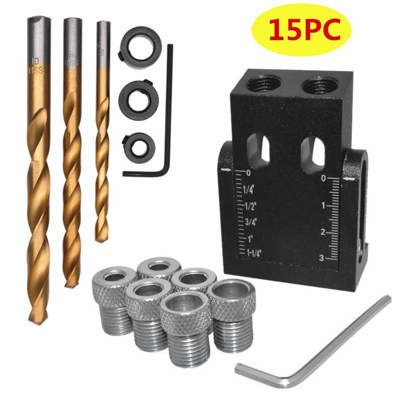 Black 15° Woodworking Pocket Hole Jig - Drilling Locator for Wood Board Installation