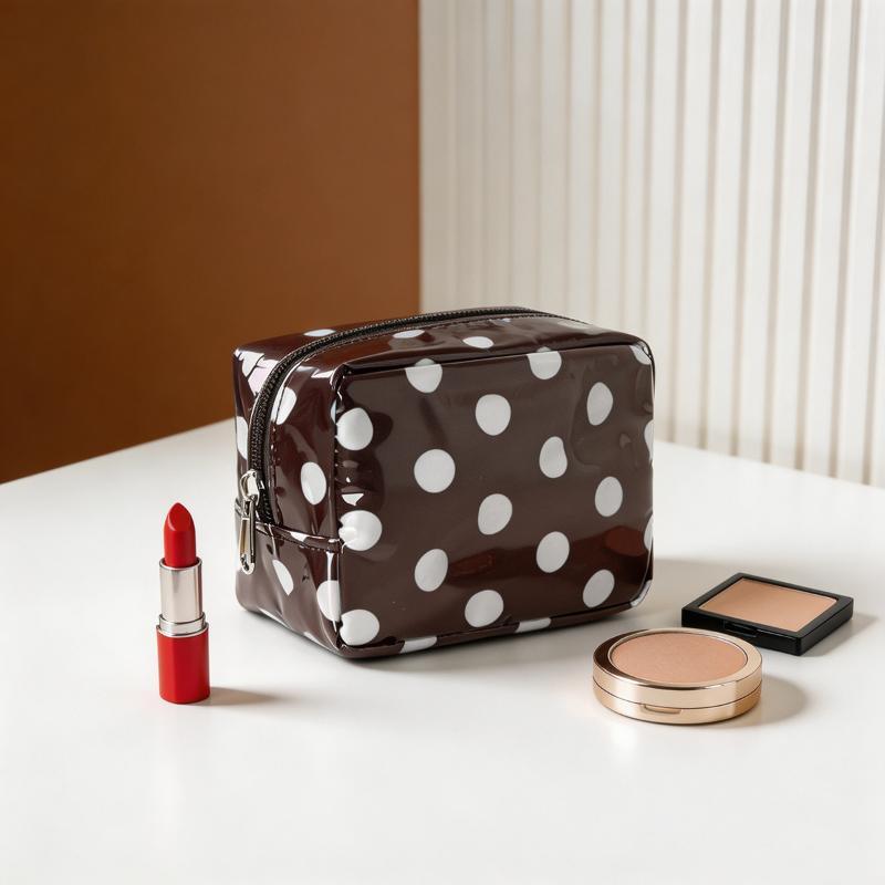 New Glossy Polka Dot Pvc Cosmetic Bag Makeup Bag Waterproof Travel Toiletry Bag Makeup Brush Case Mini Clutch