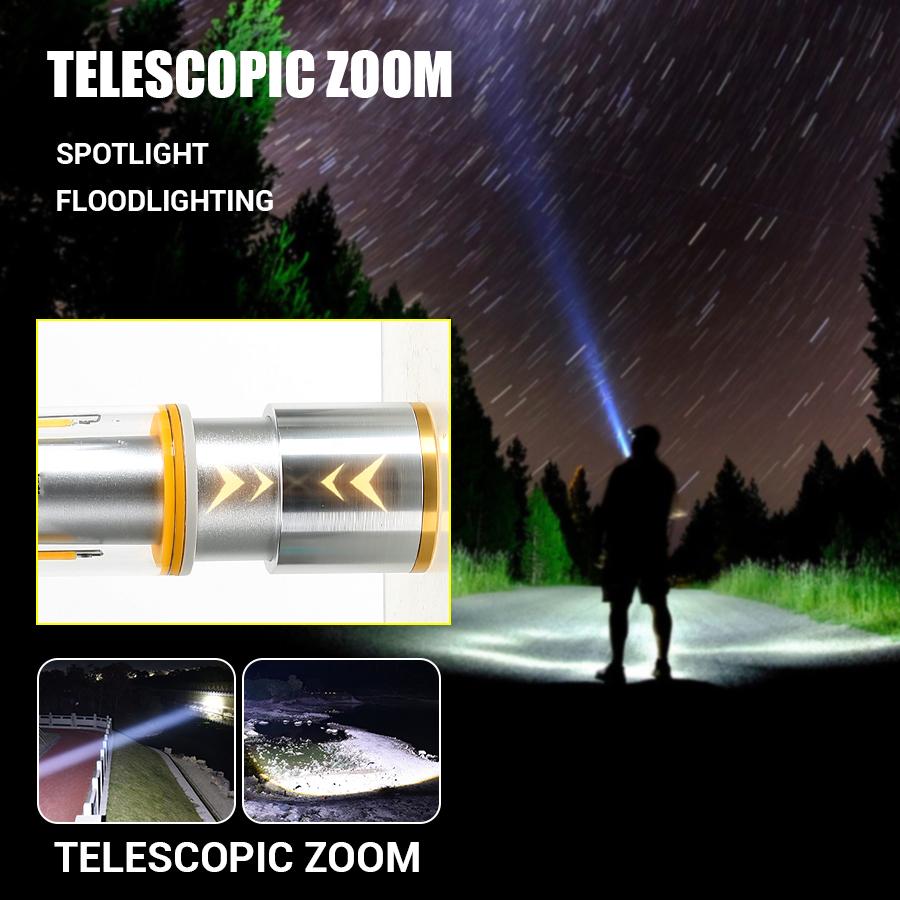 Multifunction LED Flashlight XPE Super Bright Torch Lamp with Hook Outdoor Waterproof Camping Lantern USB Rechargeable