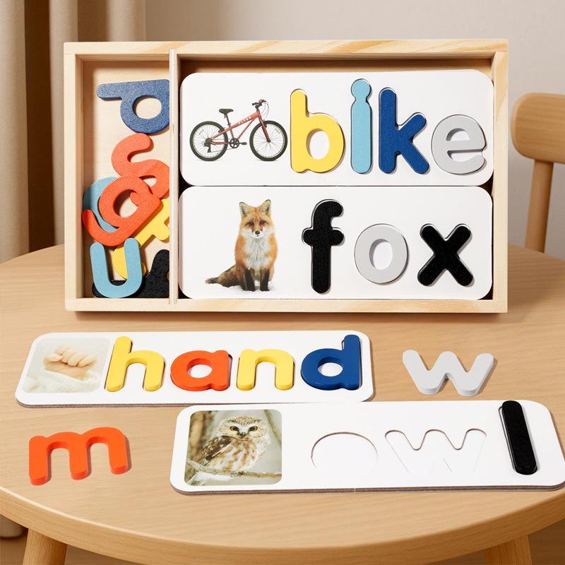 Wooden Box Word Game, Children'S Puzzle Early Education English Alphabet Cognitive Card Pairing Wooden Toy