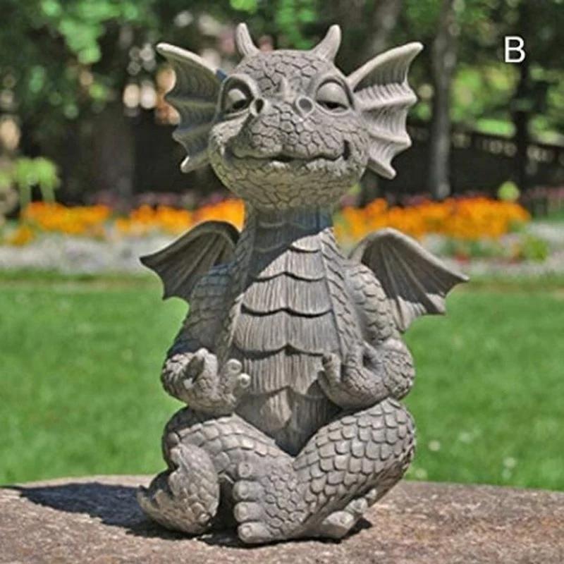 1 Pcs Garden Statue Dragon Meditation Statue Resin Ornament Dinosaur Shape Sculpture Outdoor Yard Decoration Home Decor