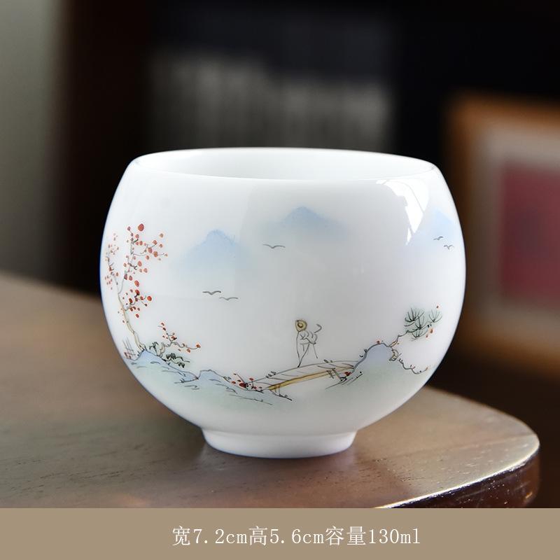 Ice Type Ceramic , Sheep Fat Jade Porcelain Hand-painted Master Single Cup, Large Size Tasting Tea Bowl, Household Kung F