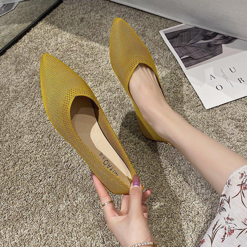 Solid Color Pointed Toe Women's Slip-On Flats - Breathable, Low Heel, Casual Knit Design