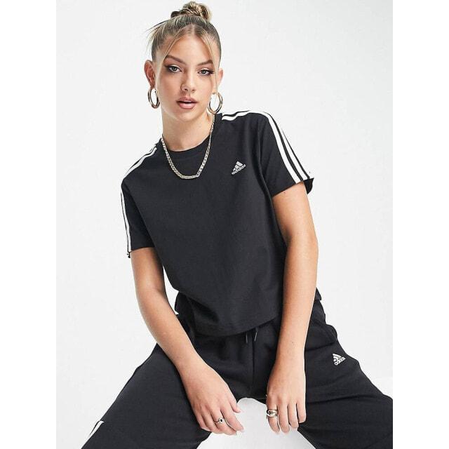 

Черная укороченная футболка с 3 полосками adidas Sportswear Essential