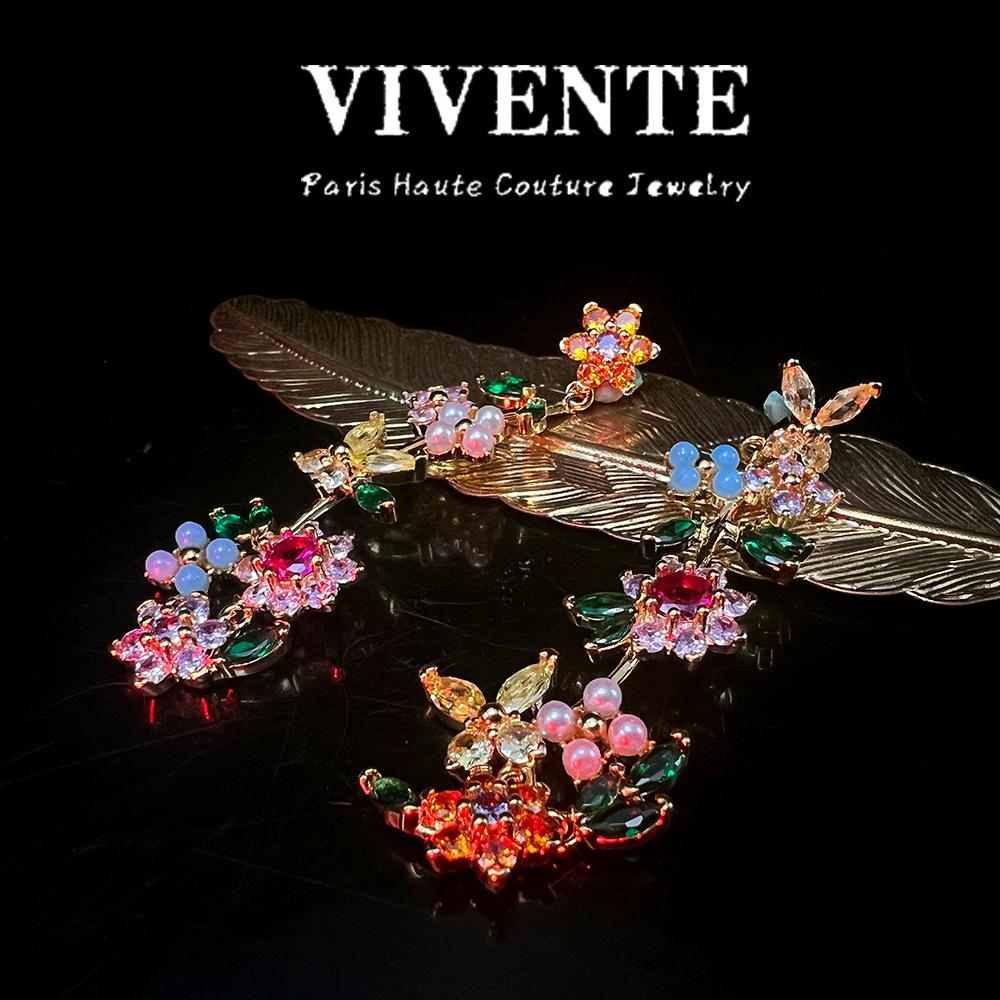 

Flower Colored Jewelry Set, High-end Light Luxury American Design Necklace Bracelet Earrings