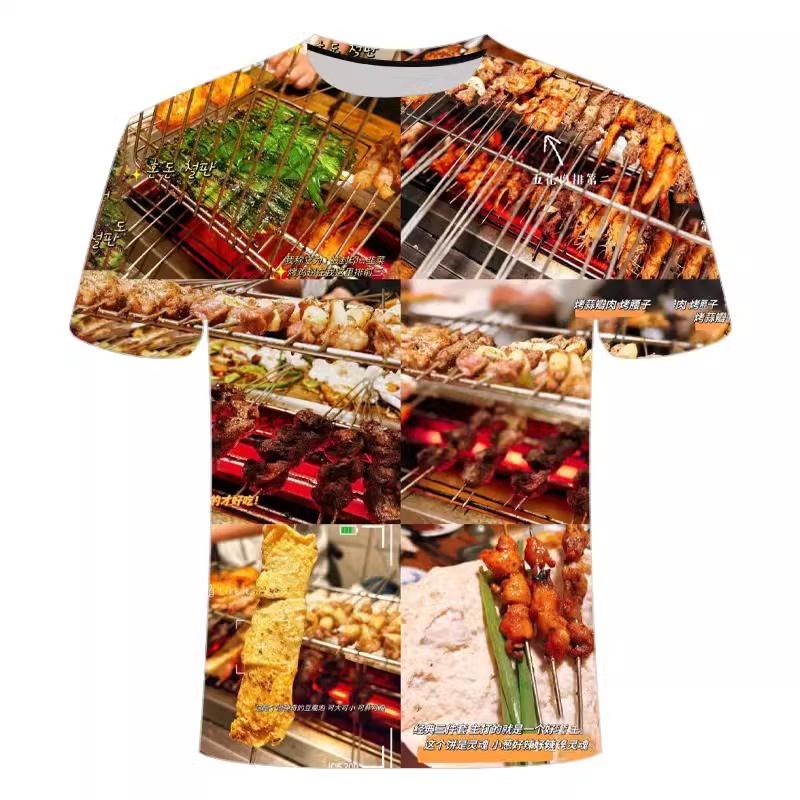 Food Barbecue Graphic T Shirt for Men Clothing Funny 3D