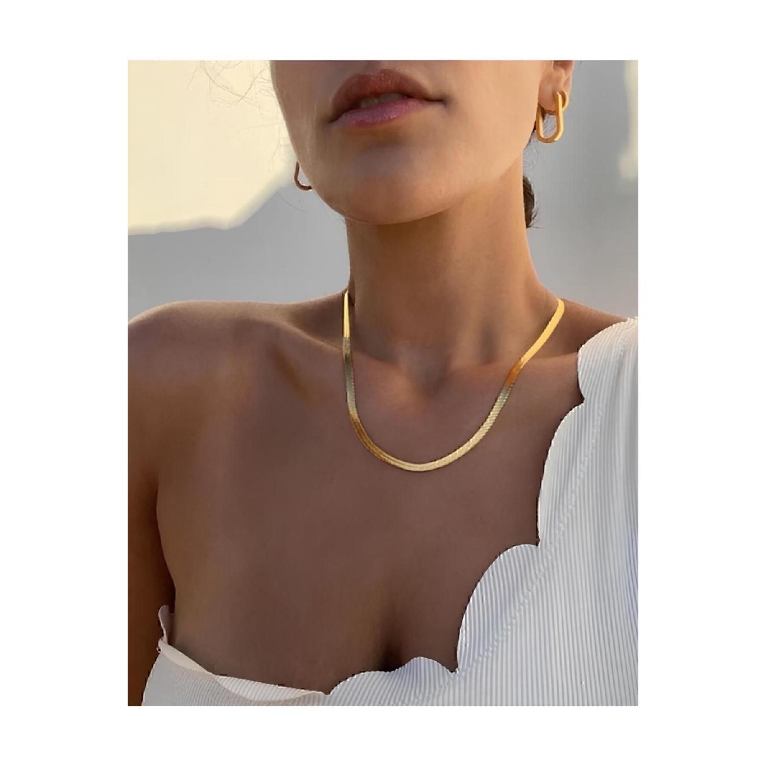 

High Quality 316l Steel Italian Crushed Gold Color Chain Necklace 25 Cm Tek Ebat