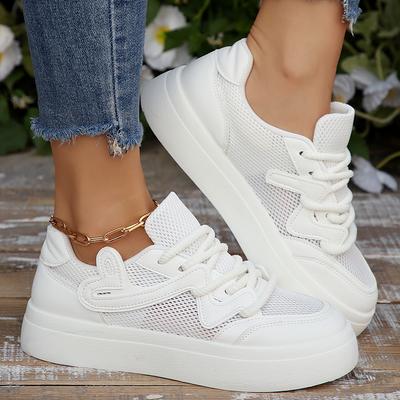 Mode 2025 Neue Atmungsaktive Weiße Sneaker Damen Bequeme Dicke Sohle Vulkanisierte Schuhe Frau Frühling Sommer Schnürschuhe Causal Sneaker