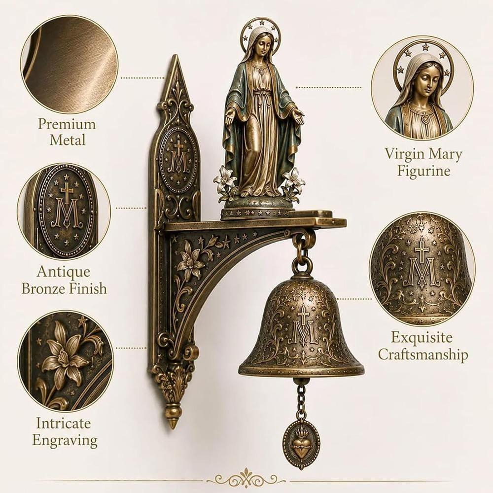 Vintage Jesus Virgin Mary Statue Doorbell Christian Religious Home Decor Bronze Church Gift Inspirational Bible Verse Door Chime
