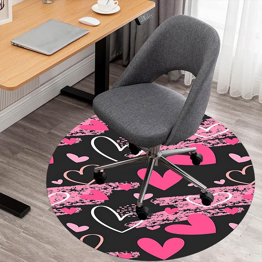 1pc Hearts Love Round Chair mat office Area Rug - Non-Slip, Floor Mat for Office, Bedroom, and Indoor Decor p127130