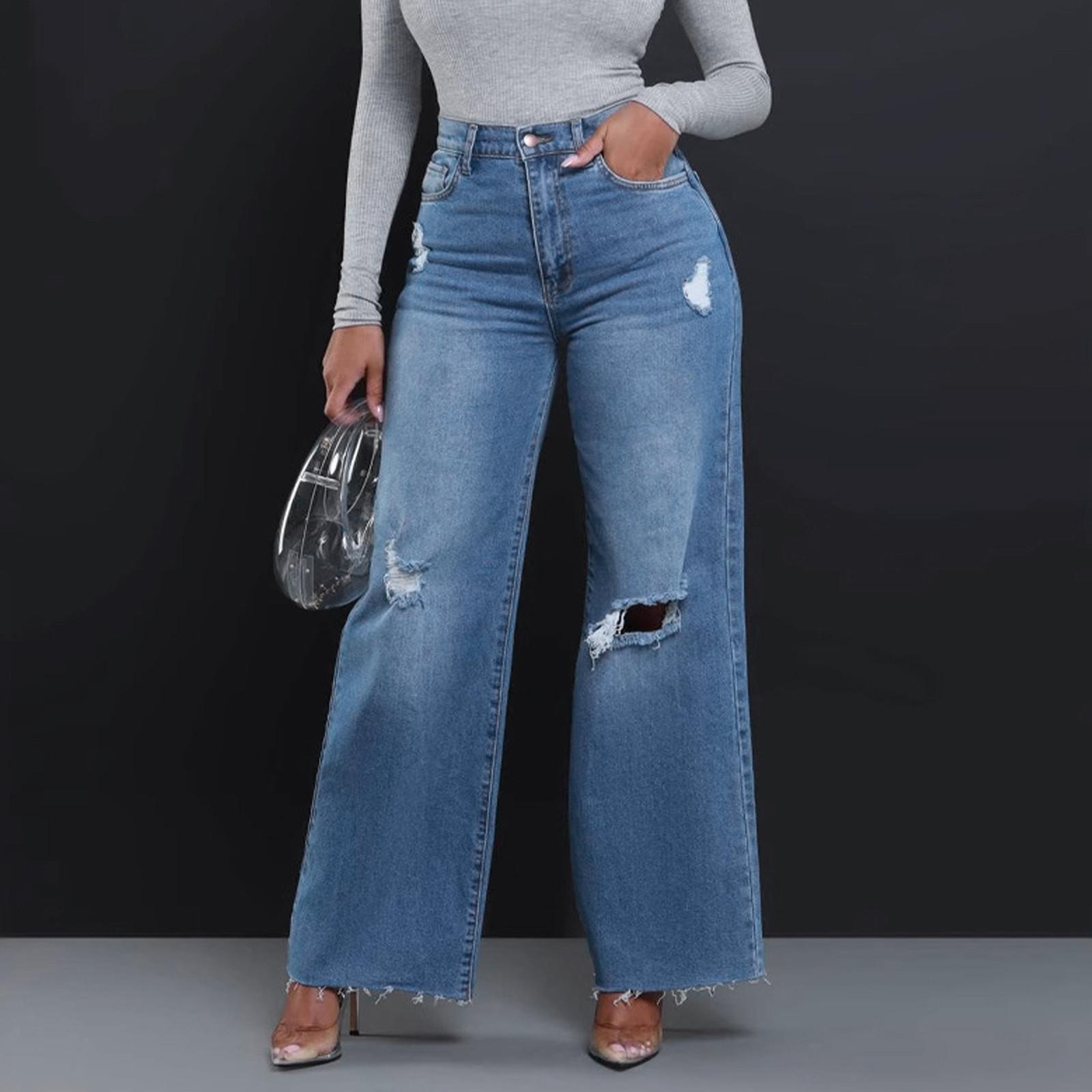 

Женские длинные широкие брюки, свободные джинсы, прямые брюки с высокой талией M