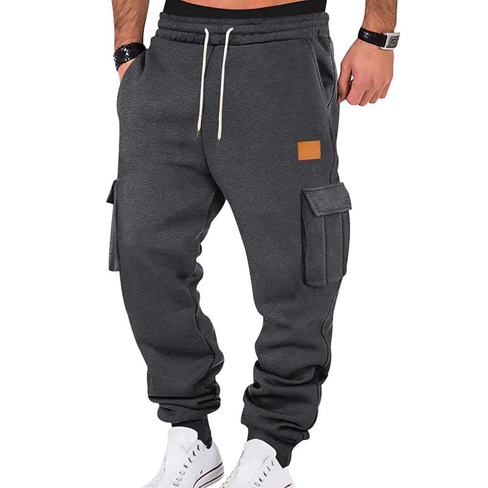 Men's Trendy Multi-pocket Leather Patch Drawstring Casual Workwear Pants