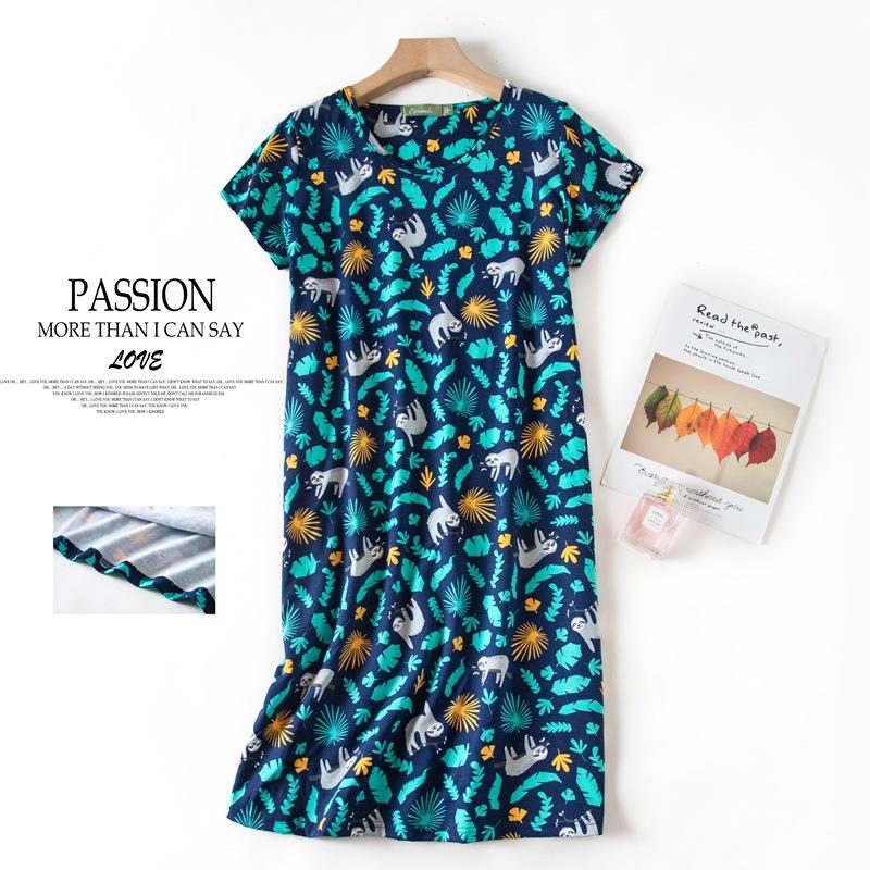 Plus size Estate Donna Camicia da notte Manica corta Simpatico cartone animato pigiameria dolce O Collo Camicie da notte Pigiama Pigiama da donna in cotone