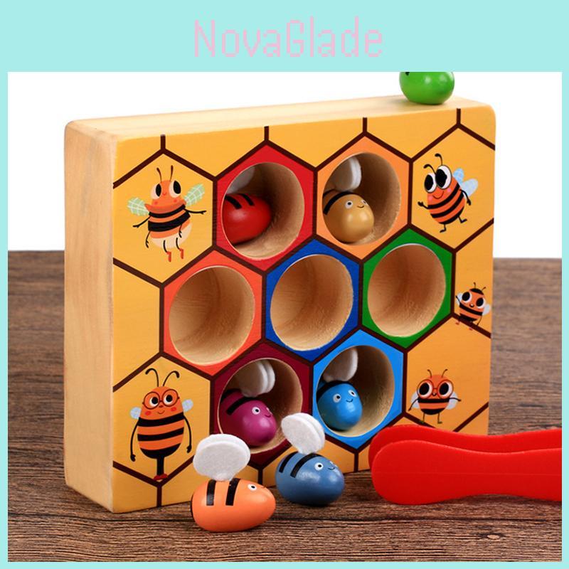 Exquisite Children's Preschool Wooden Bee Clip Out Montessori Educational Toy For Birthday Fun