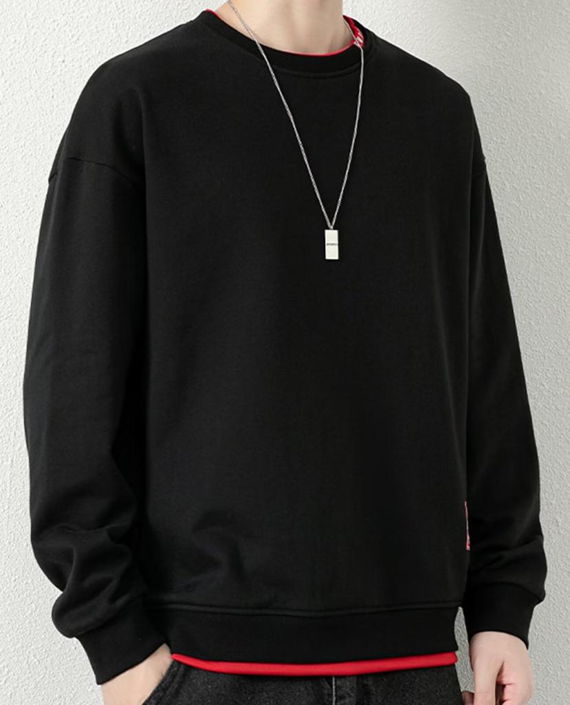 Bligo Pullover Long Sleeve Crew Layered Oversized Black Plus Long Winter Men's Sweatshirt, Neck, Look, Silhouette, Stylish, Spring/Autumn Clothes,