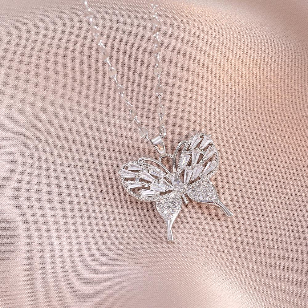 Butterfly Necklace with Color-Retaining Zircon - Fashionable, Versatile Women's Jewelry Accessory.