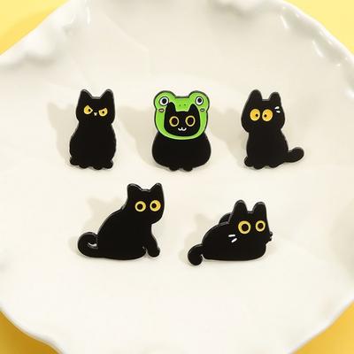New Cute Black Brooch Funny Kitten Metal Brooches Lapel Pins Badge On Backpack Costume Accessories Jewelry For Friend Gift