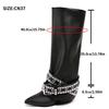 Fashion Rivets Belt Decor Black Long Boots for Women Punk Style Pointed Toe Knee High Boots Woman Fashion Wedges Pu Leather Botas 35-42