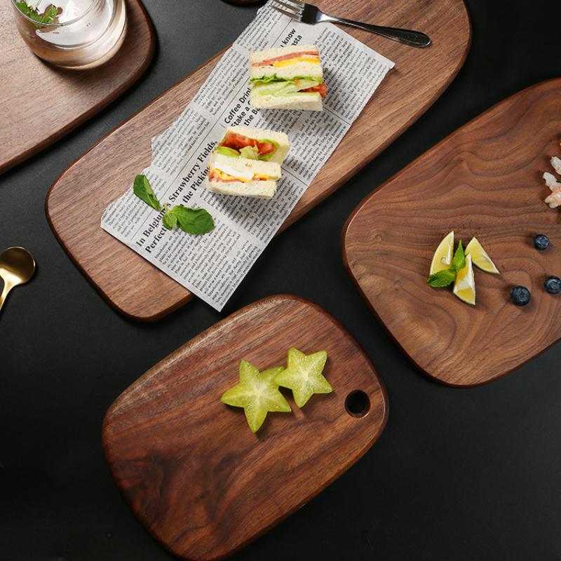 1pc Oval Wood Cutting Board, Solid Wood Black Walnut Wooden Chopping Boards for Bread, Vegetables & Fruits, Dinner Cheese Board with Hole,4 Size