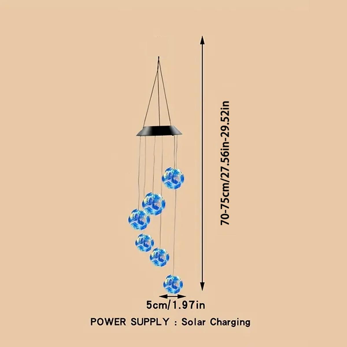 

1 шт. Солнечный синий лазерный диско-шар, ветряные колокольчики, огни, на солнечной батарее, 6 светодиодов, водонепроницаемый, декоративный светильник для улицы, для декора дома и сада