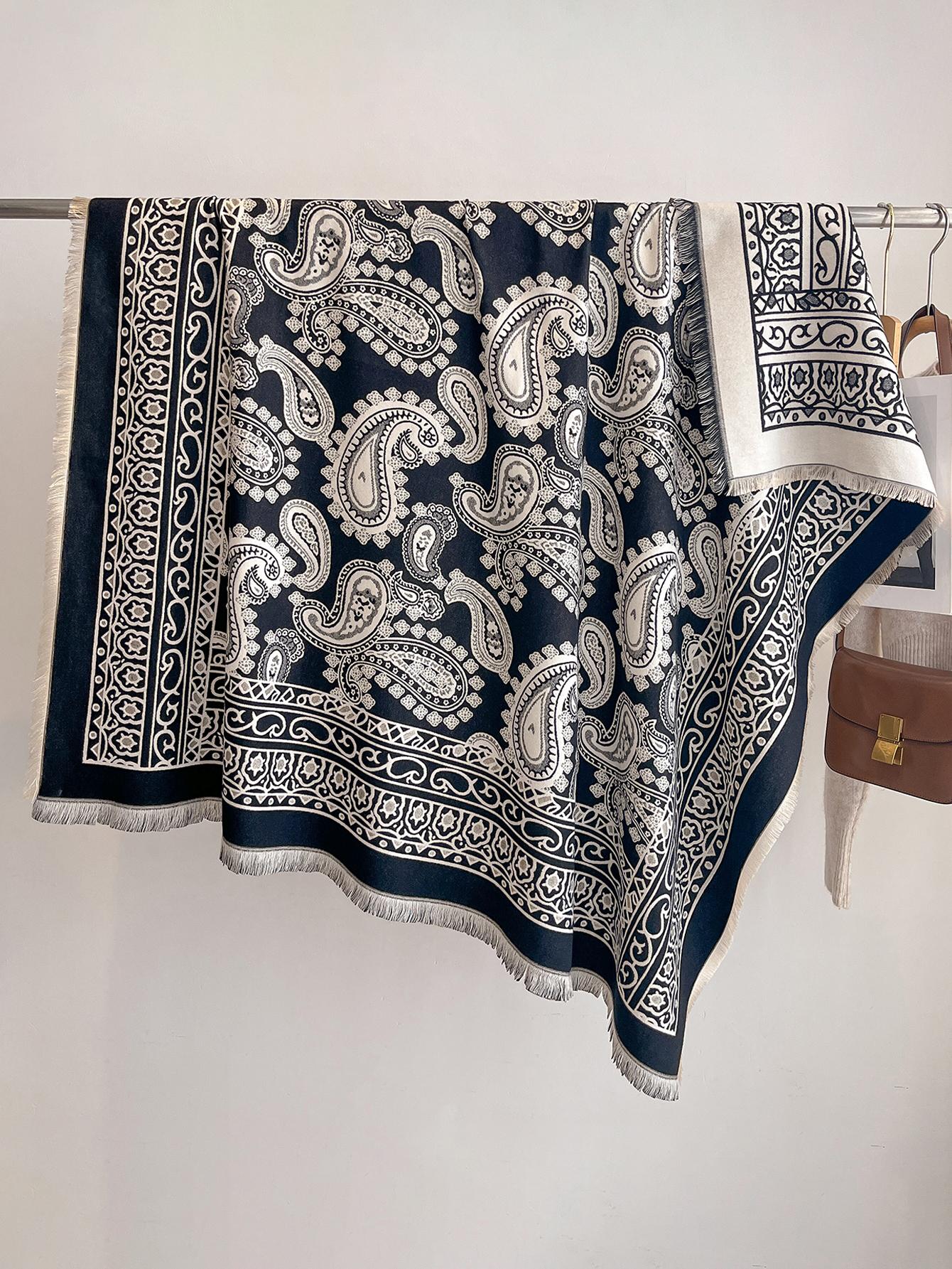 

Luxury Women S Winter Faux Cashmere Scarf Paisley-Inspired Print Tasseled Multi-Way Pashmina Shawl Stylish Accessory