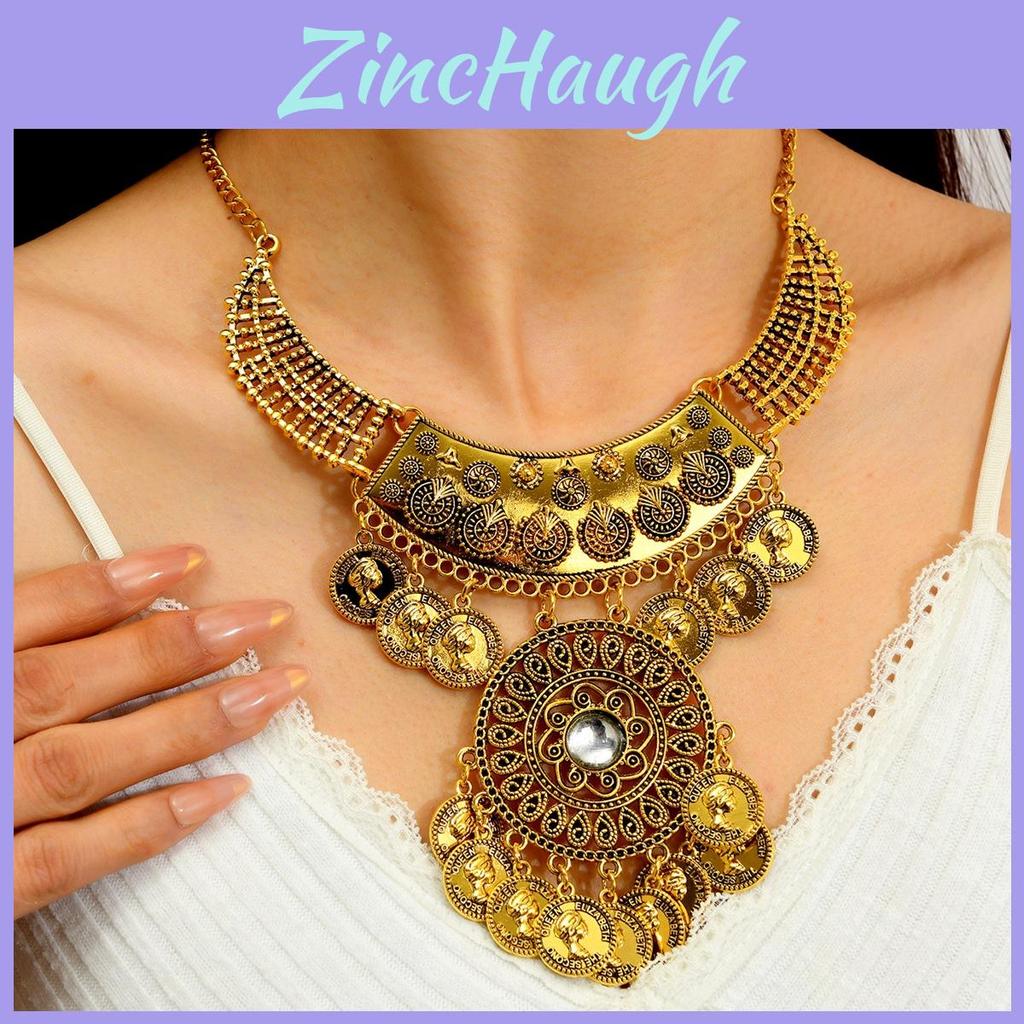 Ethnic Style Coin Pendant Necklace With Tassels For Party Wear Womens Jewelry