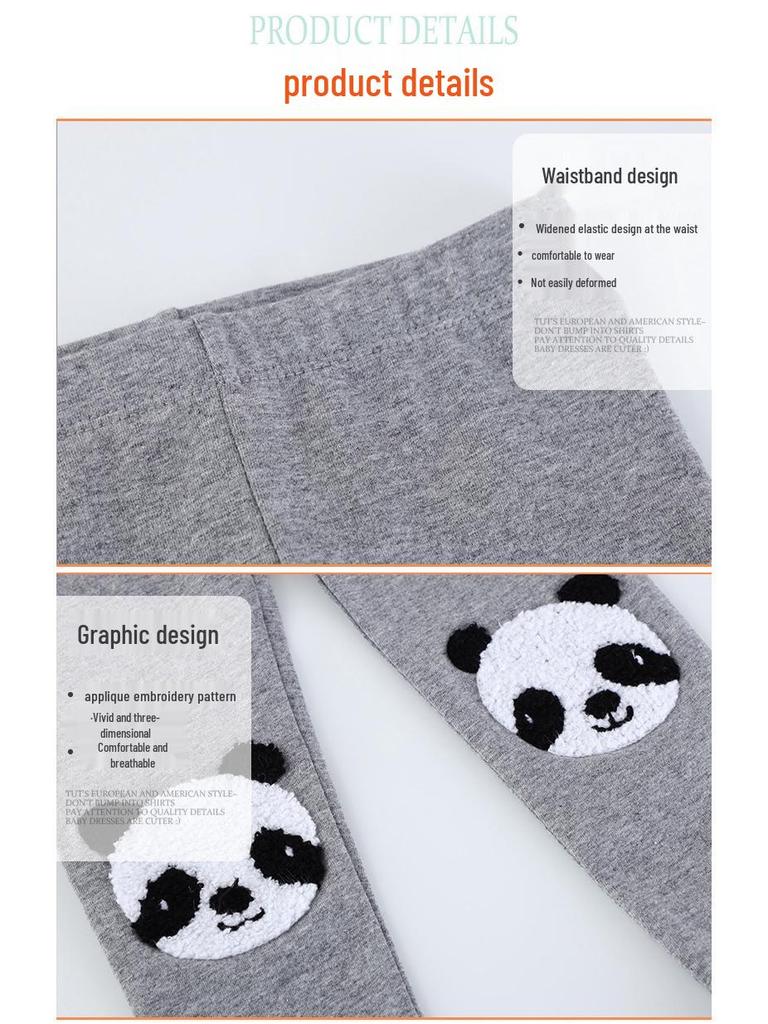 Girls' Summer Cotton Panda Embroidered Knit Leggings - Thin Style for Baby/Toddler
