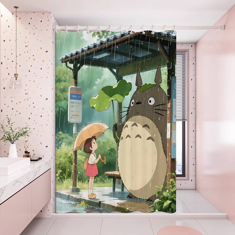 Anime My Neighbor Totoro Modern Simple Shower Curtain Bathroom Decorative Polyster Shower Curtain with Hook