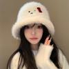 White Stylish Plush Fisherman Hat With Bow For Women Perfect For Winter Fall